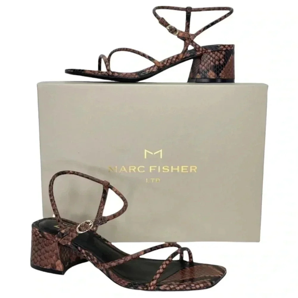 Marc Fisher LTD Womens Sandal 8.5M Jiny2 Brown Snake Print Block Heel - Picture 16 of 16